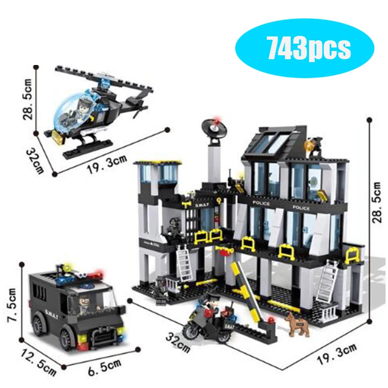 

Model building kits Compatible Legoinglys city building block city hotel Police station Swat sets 743pcs Bricks minfigures toy
