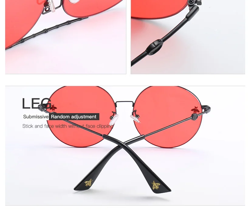 Q·VISELD Gradient Round Sunglasses Women Retro Metal Bee Sun Glasses Fashion High Quality Vintage Lunette De Soleil Femme