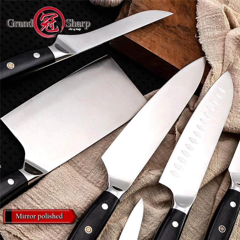 GRANDSHARP, кухонный нож, Германия, 1,4116, Высокоуглеродистая Сталь, Santoku, обвалка, Кливер, домашний инструмент для приготовления пищи, японские кухонные ножи, подарок
