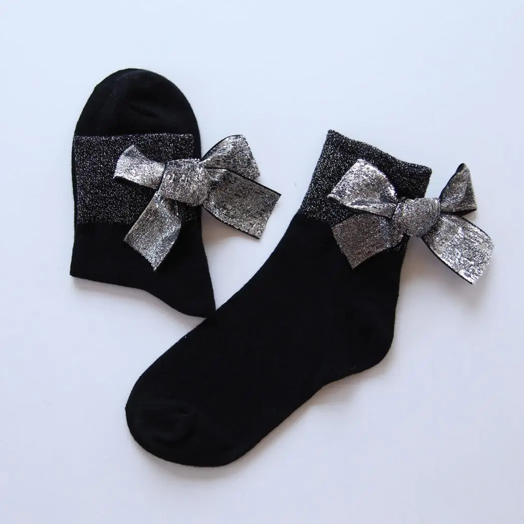 Женские Модные эластичные хлопковые носки с милым бантом; один размер подходит для большинства людей. Повседневный Стандартный однотонный