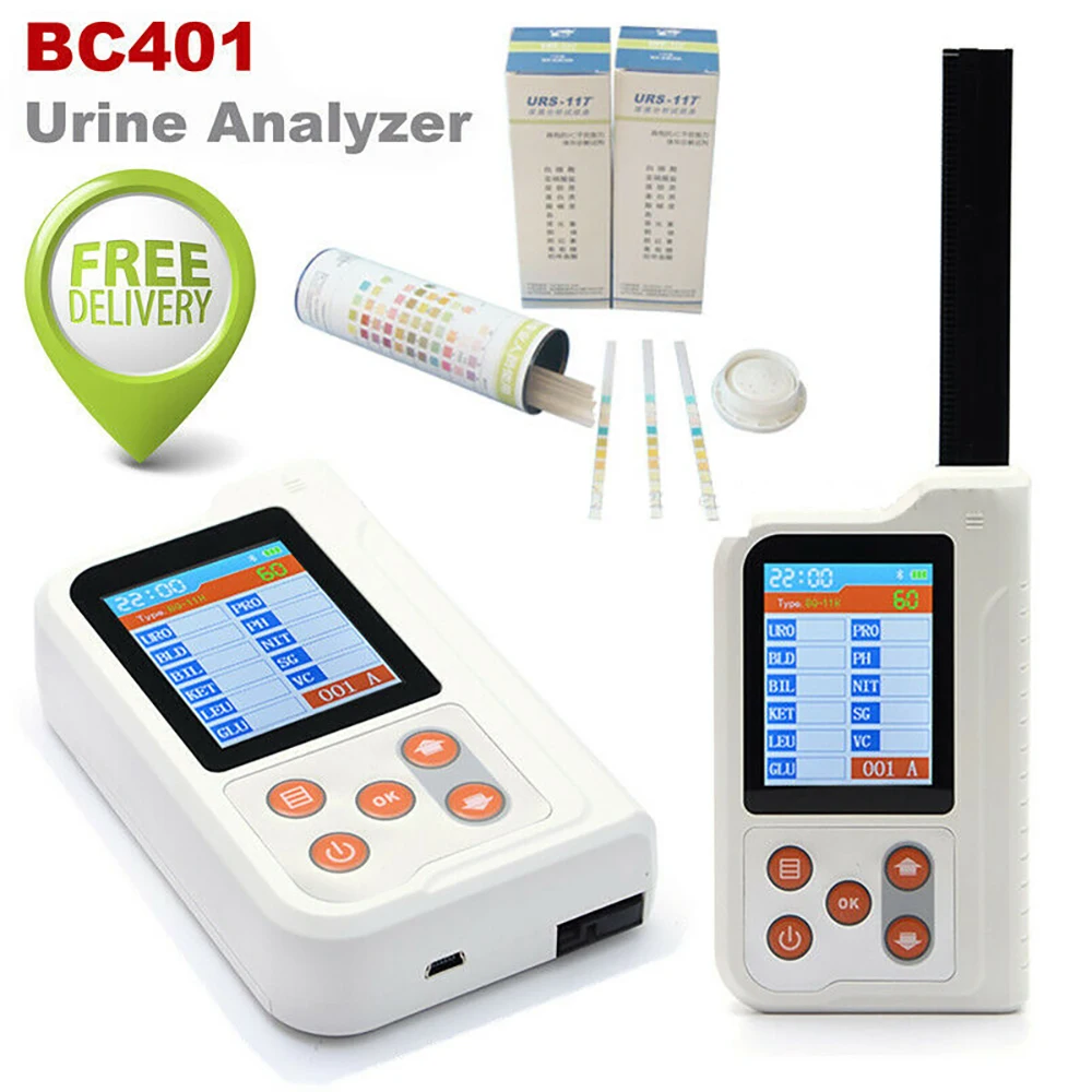 BC401BT Handheld Digital Urine Analyzer Portable LCD 11 Parameters Blood Sugar Device Oximeter +100PCS Test Strips Urine Tester