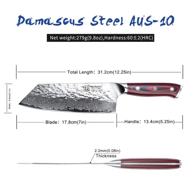 Sunnecko 7 "Damaszkusz Cleaver Kés Japán Aus10 Acélmag Kalapács Penge G10 Fogantyúkás Szakács Főzés Nakiri Kések Vágás - Image 3