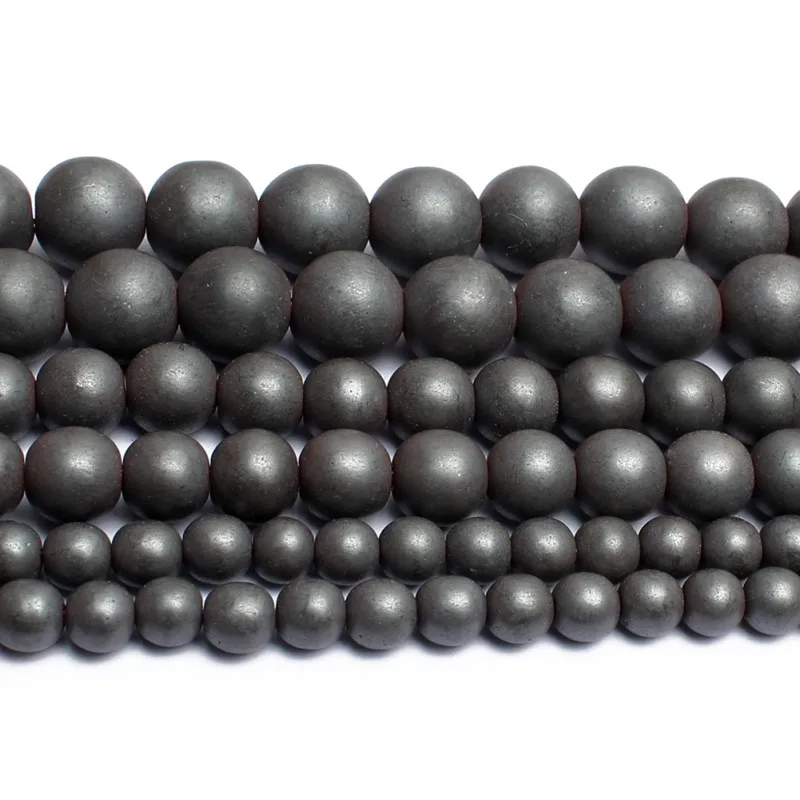 Natural Stone Hematite Round Beads in Gold & Silver Tones for Jewelry Making - 15'' Strand