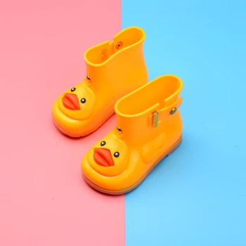 

New Kids Rain Boots Little Yellow Duck Girl Boots Shoes Non-slip Shoes Cute Cartoon Short Tube PVC Boots Autumn and Winter Boots