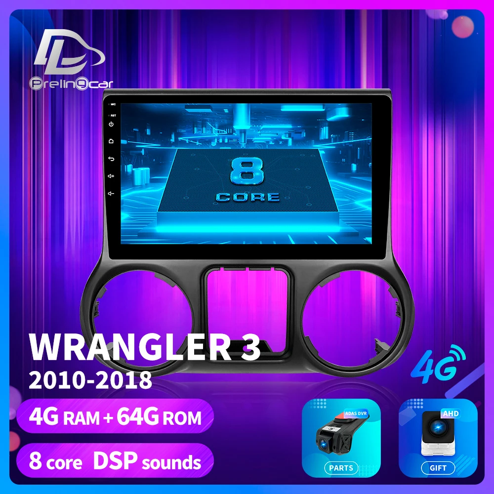 prelingcar For Jeep Wrangler 3 JK 2010 12 15 16 17 android system DSP Car GPS Radio Multimedia no 2 din Video Player Navigatio