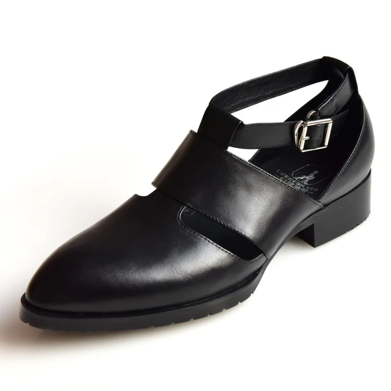 

Summer Men's Closed-toe Casual Leather Sandals Full-grain Leather Pointed-Toe Hollow-out Leather Shoes