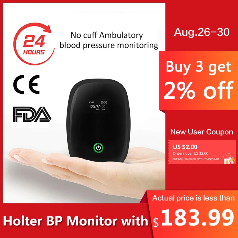 

24 hours No cuff Ambulatory Blood Pressure Monitor not inflater BP Holter Heart Rate Monitor with APP FDA510K approve