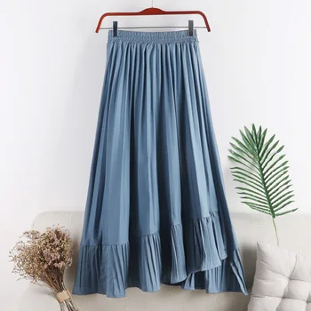 

Spring Summer Casual Womens Stretchy High Waisted Pleated Ruffled Long Skirt , Woman Clothes , Women Korean White Black Skirts