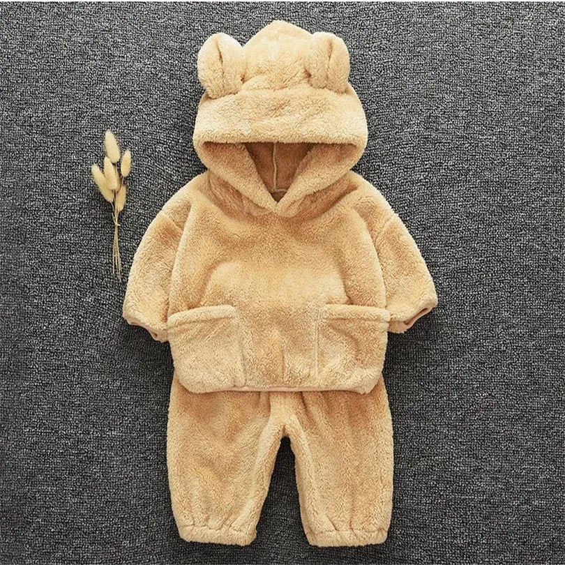 Baby Boy Clothes Autumn Winter Baby Girl Clothes Set Hooded Baby Clothing Set Swatshirt Coat+ Pants 2pcs Baby Clothes Outfit - Color: Khaki