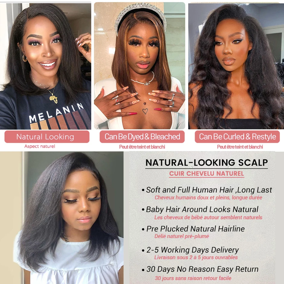 LS HAIR 13x4 lace Front wig Brazilian Kinky Straight Human Hair bob Wigs 4x4 lace closure Pre Plucked Remy wigs For Black Women