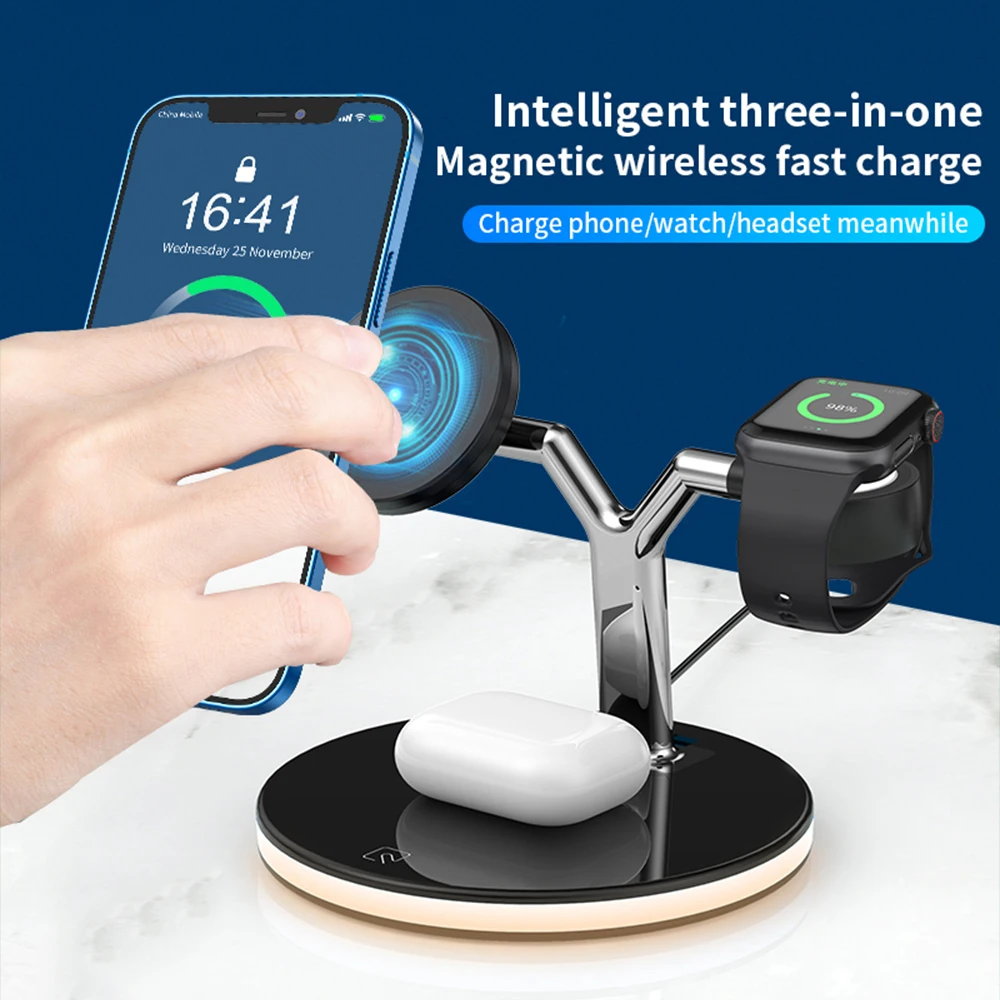 US $23.27 Bonola 25W 3 In 1 Magnetic Wireless Charger Desktop Stand For IPhone12S12Pro Max11Pro Samsung S20 Airpods IWatch Fast Charging