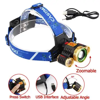 

Zoomable 3X T6 LED Headlamp 60000Lm USB 4 Modes Light Warplane Head Torch