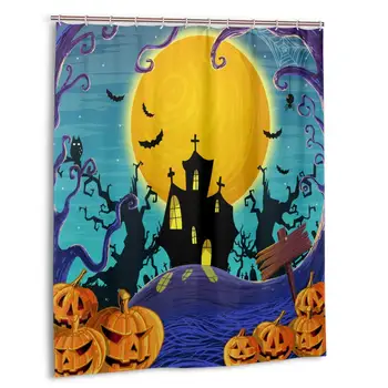 

Castle Pumpkin Spider Owl Old Tree Shower Curtain Polyester Waterproof 12 Hooks Fabric Modern Bathroom Home Decor Set Inch