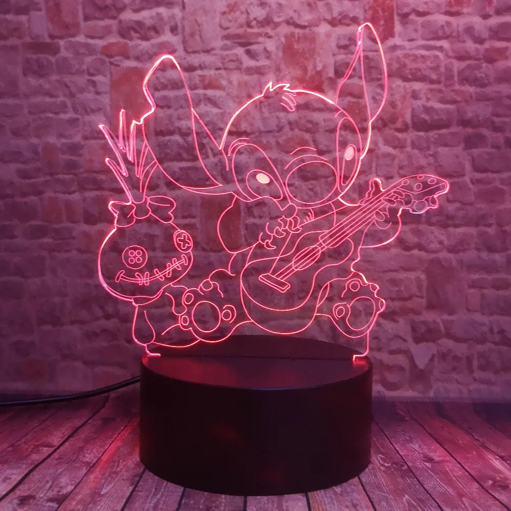 С рисунком героев из мультфильмов, собаки играет на гитаре с милой Scrump 3D светодиодный 7 цветов Изменение ночной Светильник детская Рождественская одежда для сна для девочек и мальчиков Игрушки Подарки