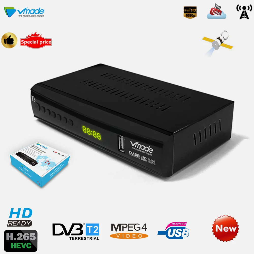 Vmade DVB-T2 T3 цифровой ТВ приставка H.265 HD 1080P наземный приемник Поддержка M3U USB Youtube