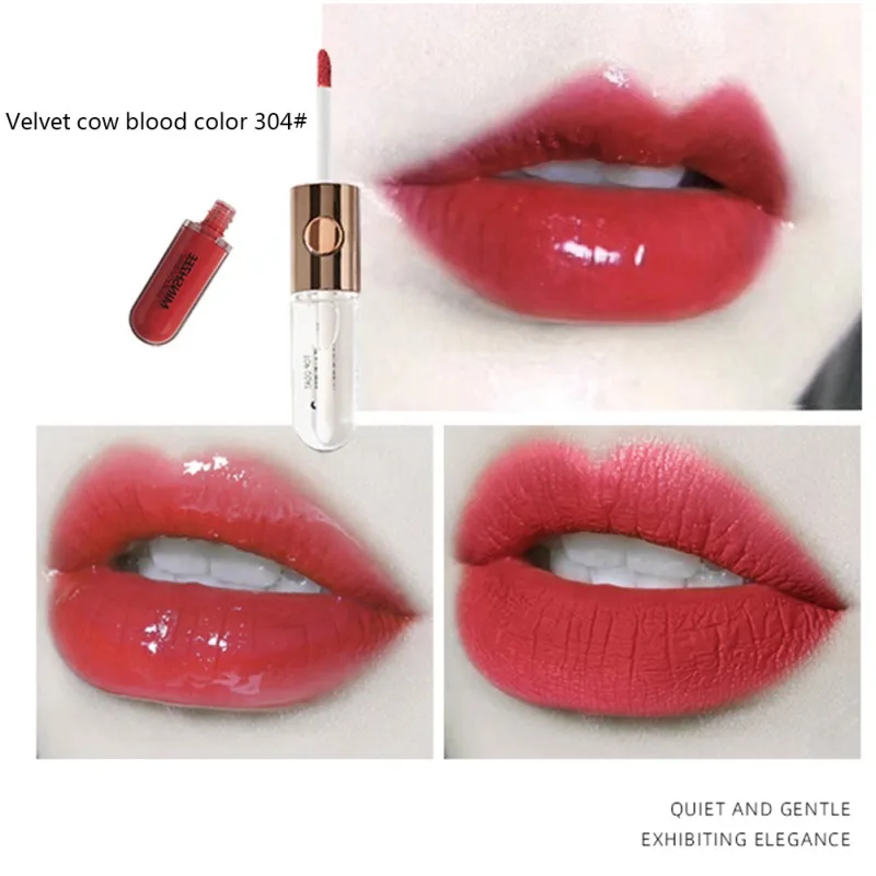 A4 Sexy Lip Glaze Moisturizing Non-stick Cup Waterproof Long-lasting Double-end Lip Gloss Easy to Color - Цвет: A4