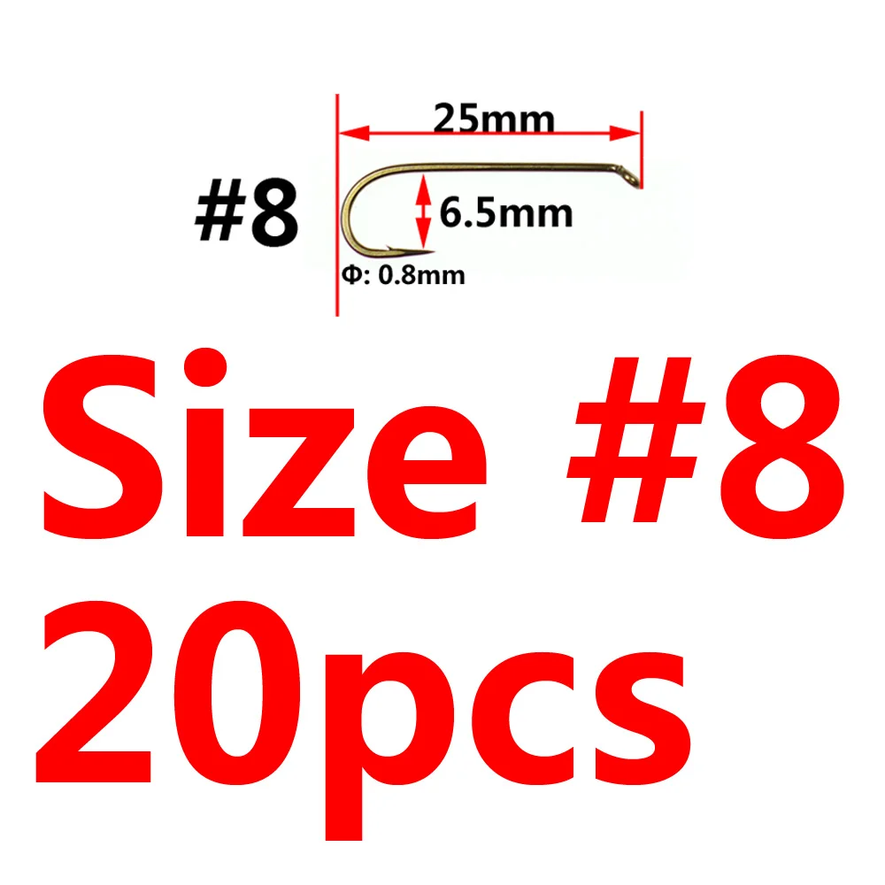 Size 8 20pcs Bimoo 20 шт. латунь цвет сильный 4XL 2XH вниз глазами пресной воды Стример Летать Рыбалка высокоуглеродистой стали колючей крючок Размер#2#4#6#8 - Цвет: Size 8 20pcs