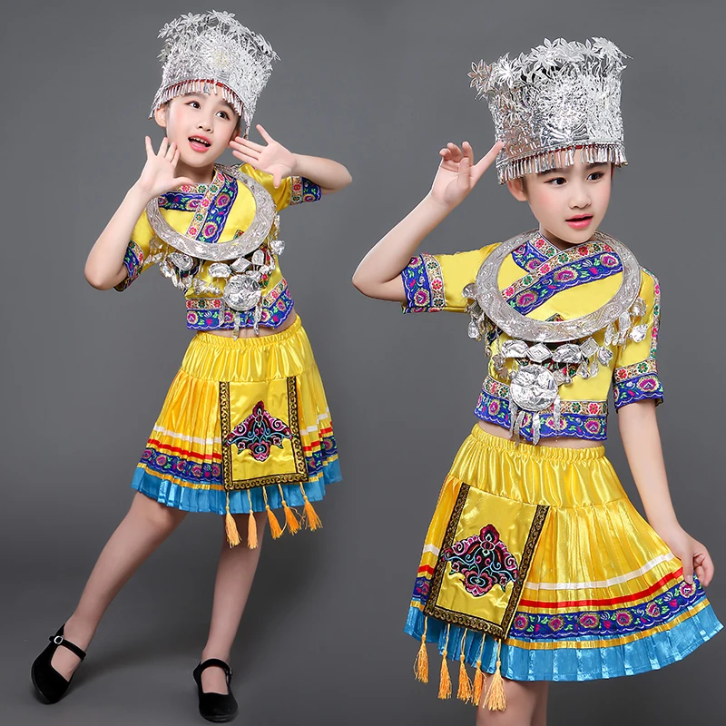 Hmong/Одежда для сценических танцев; праздничный наряд; народное платье для выступлений; Национальный костюм для детей; Одежда для девочек Miao; TA2252 - Цвет: 2