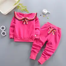 Весенне-осенние комплекты одежды для девочек; новые комплекты спортивной одежды для девочек; одежда для детей; хлопковый костюм из толстовки с принтом бабочки и штанов