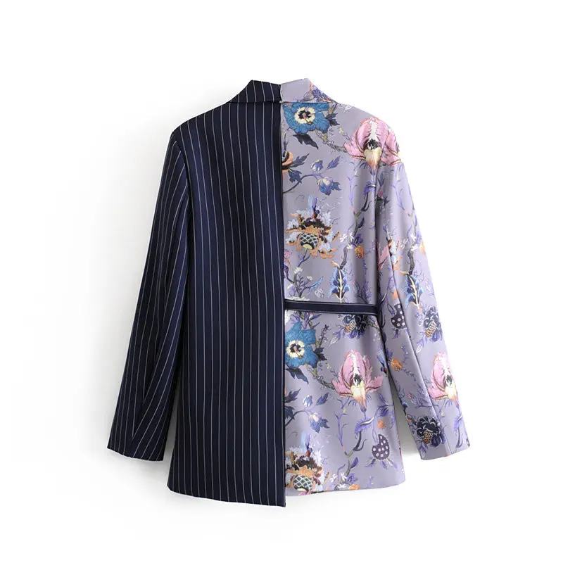 

Europe And America WOMEN'S Dress 2019 Spring And Autumn New Style Fashion Elegant Printed Stripes Lace-up Suit Jacket Women's W3