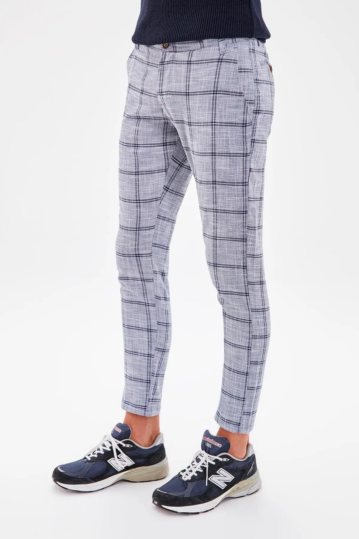 Trendyol Индиго мужские клетчатые брюки Beli Gusset Slim Fit TMNAW20PL0104 |