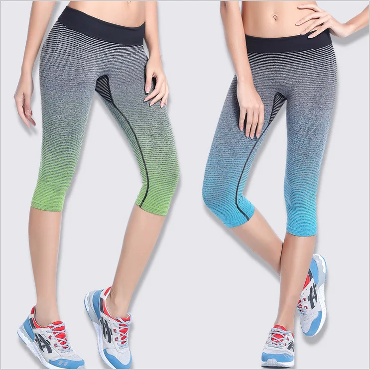 

Gorgeous Gradient Color Elasticity Quick-Dry Yoga Pants Running Fitness Sports Capri Pants Women's Wa22
