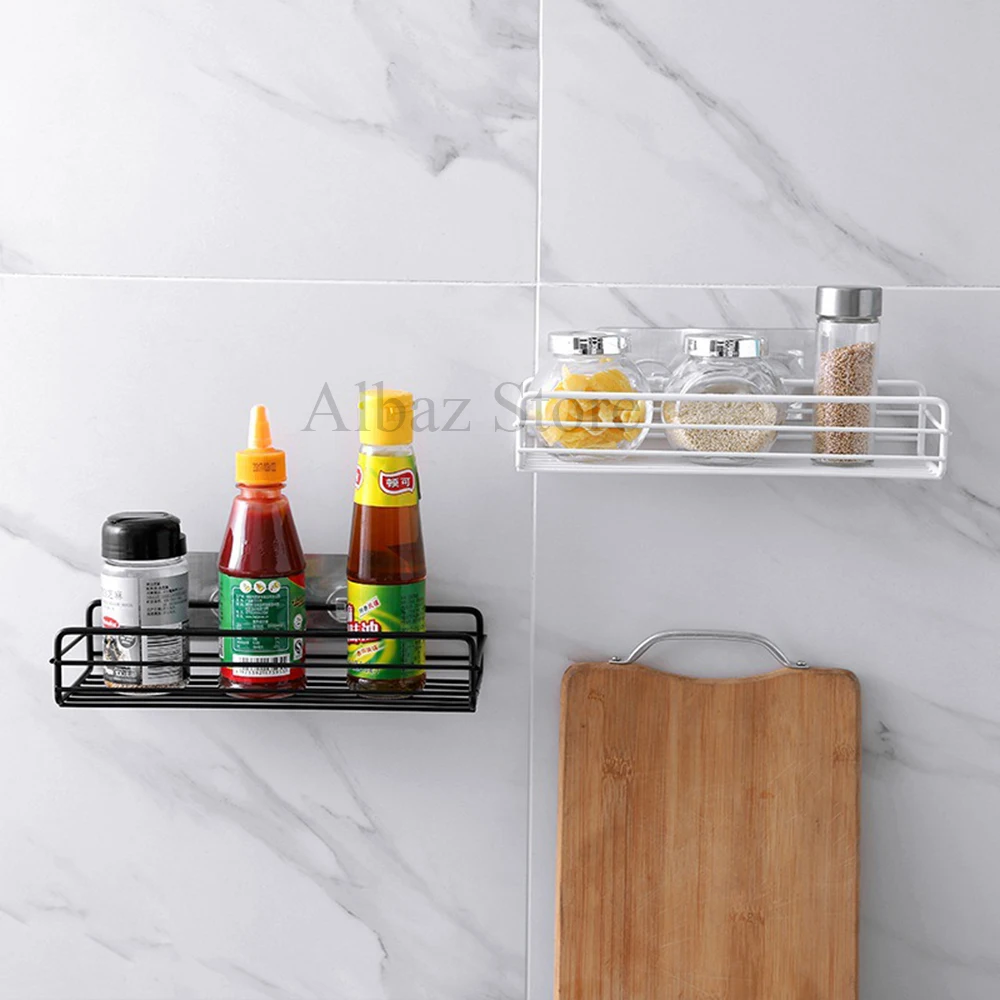 Kitchen Gadget Supplies Bathroom Rack Kitchen Organizer Wall Mount Bracket Wall Storage Rack Spice Jar Rack Cabinet Shelf