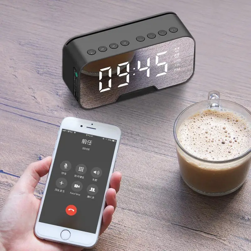 Беспроводной динамик Bluetooth 5 0 будильник радио с зеркалом светодиодный дисплей