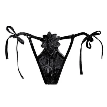 

Sexy Women Side Straps Lace Thong Low-Waist Seamless Hollow-out Perspective Panties
