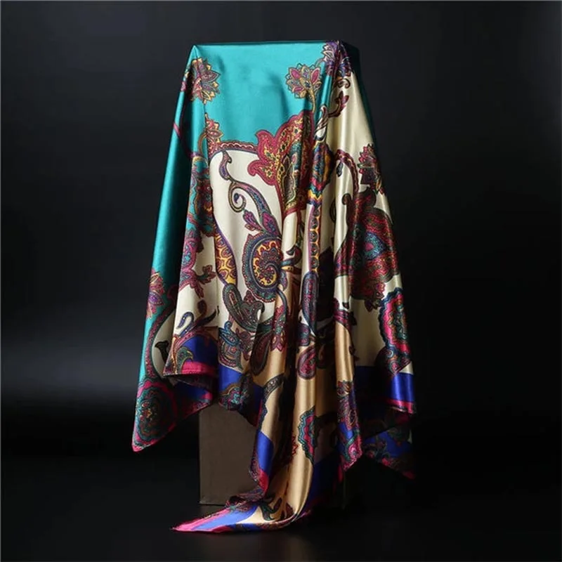 90*90cm square silk scarf Women Shawl Print Satin Hijab Female Luxury Brand Square Lady muffler coverchief bandanna pareo girl