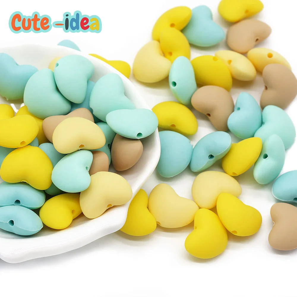 Cute-idea 20pcs Heart Baby Silicone teething beads Chew Toy Food Grade Silicone Nursing Teethers DIY Baby Necklace toys Accessor kissteether 5pc silicone teething beads lion cartoon shape diy pacifier clips chains food grade silicone teethers for baby teeth