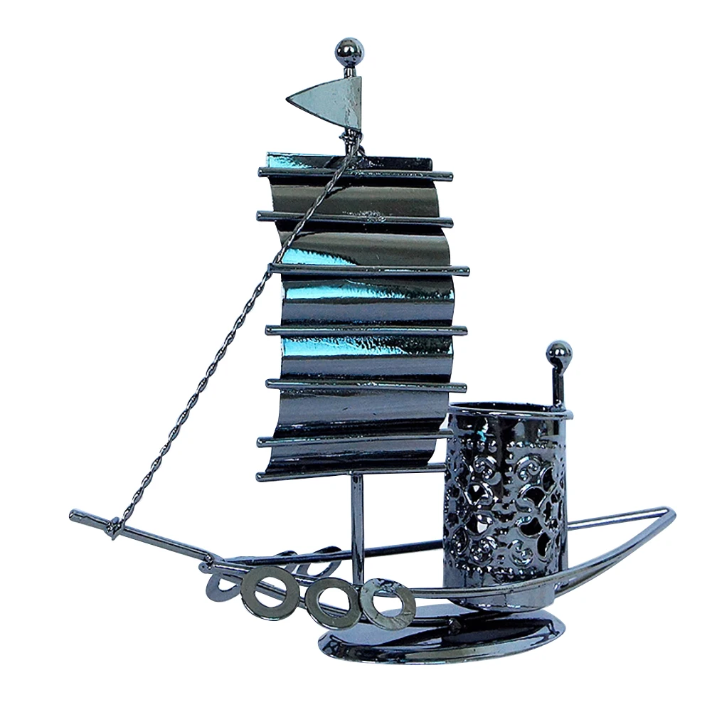 

Desk Organizer Practical Desktop Pen Holder Storage Stationery Gifts Pencil Office School Case Iron Accessories Sailboat Shape