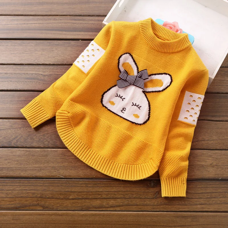 Для девочек, вязаные пуловеры, свитера, детская зимняя бархатная плотная теплая одежда для маленьких девочек на осень одежда с милым зайчиком Цвет подходящие свитера
