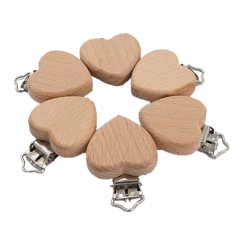 

Chenkai 50PCS Wooden Heart Pacifier Clips DIY Organic Eco-friendly Nature Baby Pacifier Rattle Teething Grasping Sensory Toy