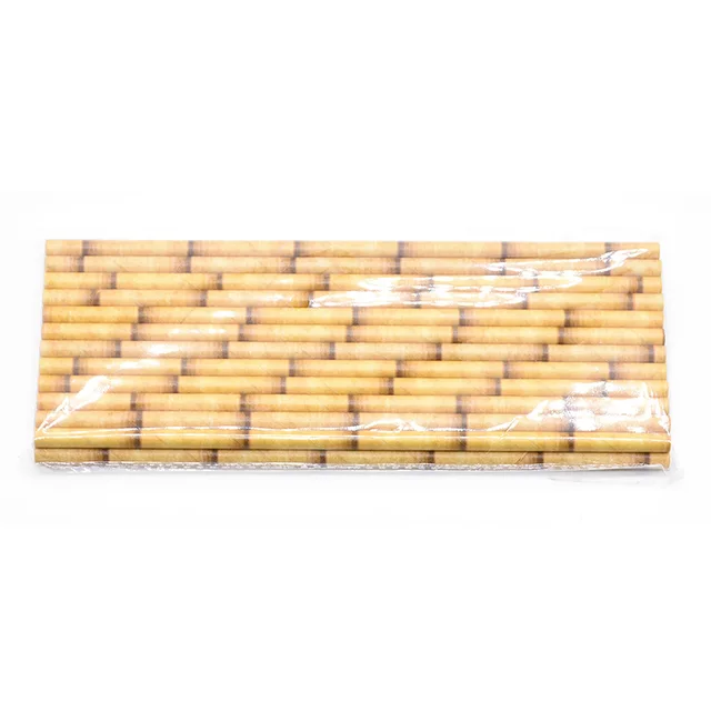 25Pcs Creative Drinking Straw Bamboo Pattern Paper Drinking Straw Decoration Wedding Party Bar Supplies Yellow