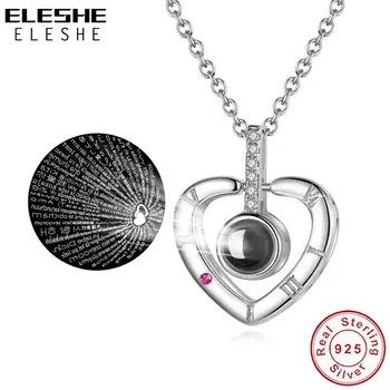 

ELESHE Real 925 Sterling Silver 100 Language I love You Necklace Memory Projection Pendant Necklace for Women Wedding Jewelry