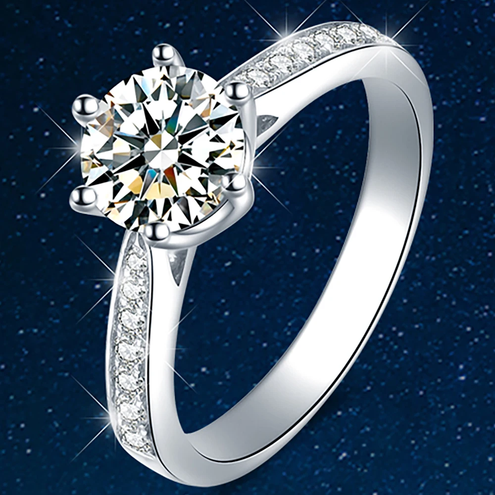 

14K Au585 White Gold Ring Women Wedding Anniversary Engagement Party Ring 6 Claw Round Moissanite Diamond Elegant Trendy Classic