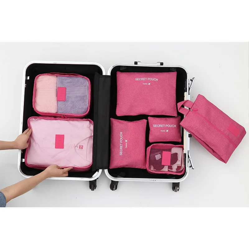 Rose Red-Travel bag Sereqi Новая высококачественная 7-piece Сумка органайзер для путешествий Сумка Набор Одежды Органайзер сумки сумка чемодан гардероб сумка для путешествий - Цвет: Rose Red-Travel bag