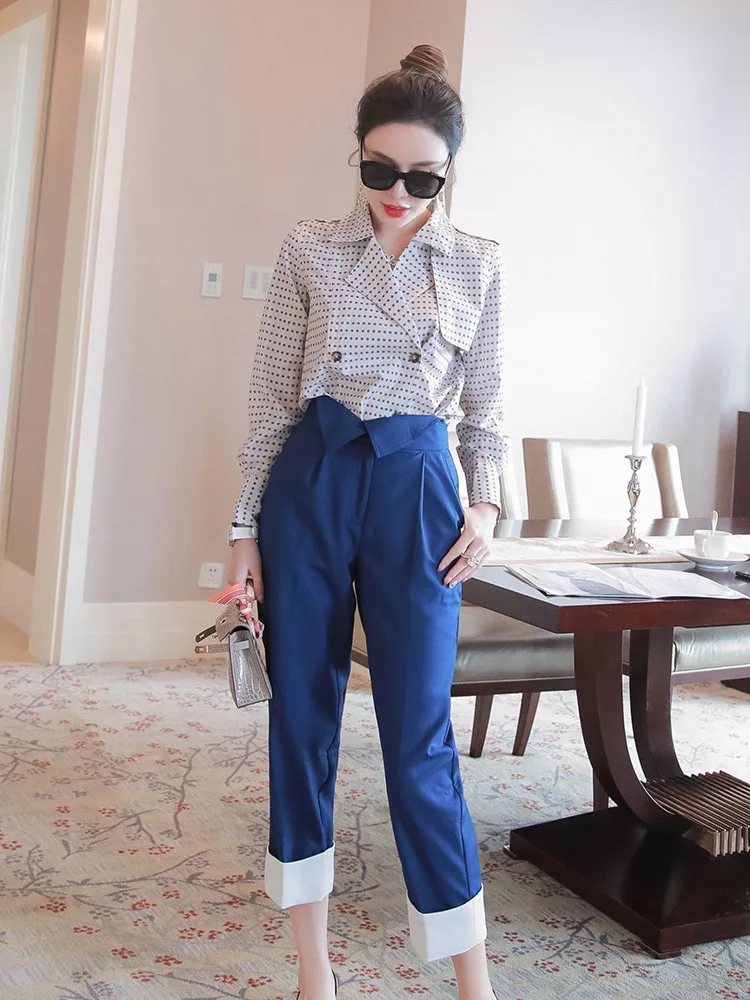 Женские офисные брючные костюмы комплект из 2 предметов двух с цветочным принтом