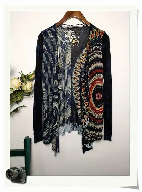 Spanish fashion Chinese blue and white printed cardigan more style desigual - Цвет: Цвет: желтый