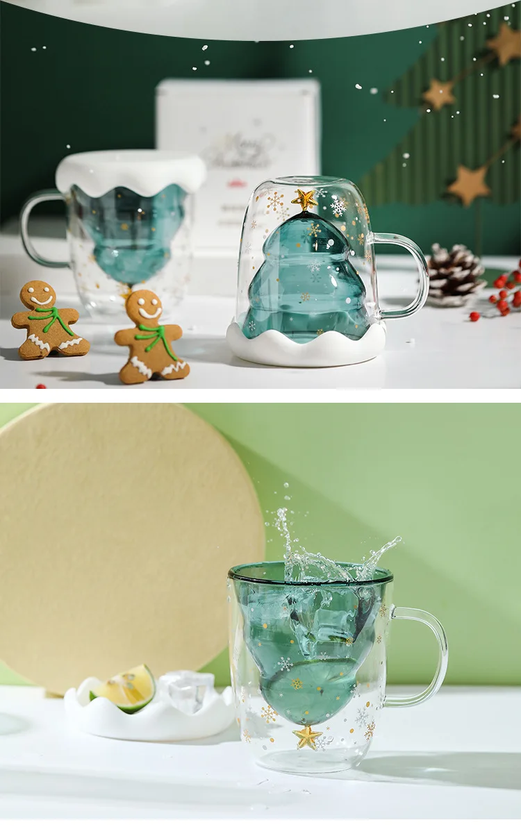 Креативная двухслойная стеклянная Рождественская елка звезда чашка для воды Взрывозащищенная изоляционная кружка рождественские подарки дизайнерская чашка для воды