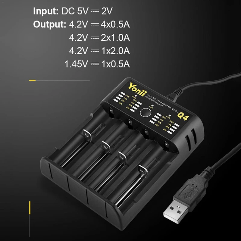 Полностью 18650 зарядное устройство 4 слота Usb 21700 Aa Aaa 26650 умная литиевая батарея Nimh батарея независимое зарядное устройство