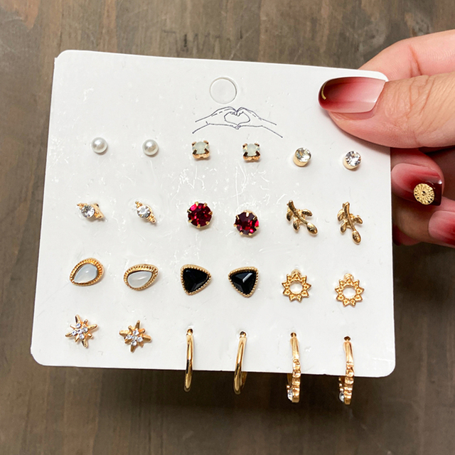 Geometric Gold Silver Color Cubic Zircon Crystal Stud Earrings Set For Women Fashion Pearl Earrings Gifts Jewelry