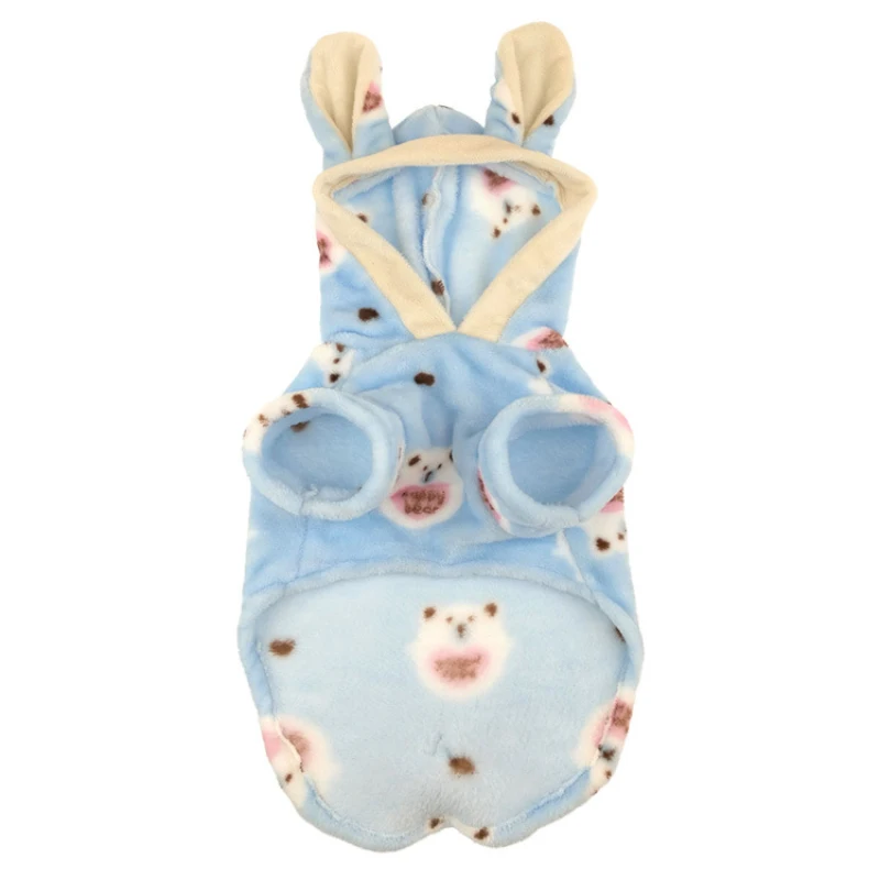 Winter Dog Clothes Cute Cartoon Warm Pet Outfit Flannel Dog Pajamas Hoodie Poodle Bichon Corgi Pet Clothing Dropship Dog Costume - Цвет: Синий