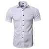 Gray Elastic Bamboo Fiber Shirt Men Brand Summer Short Sleeve Mens Dress Shirts Non Iron Easy Care Business Work Chemise Homme 3