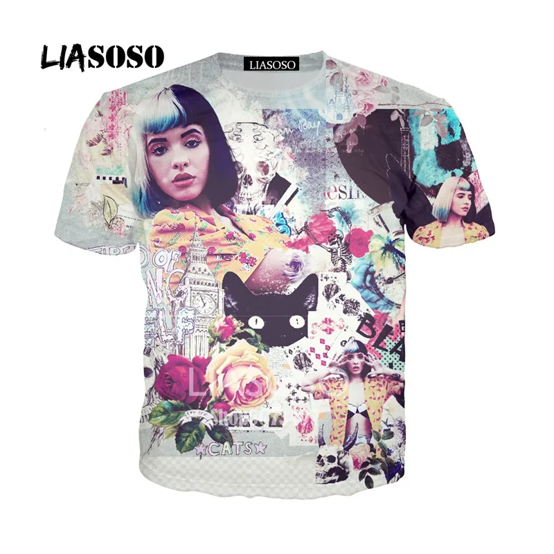 LIASOSO New 3D Color Printing Singer Melanie Martinez Women Men T-shirt Casusl Fashion Summer O-Neck Short sleeve - Цвет: Лаванда