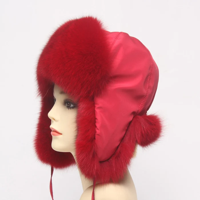 Hot Sale Genuine Fox Fur Hat Russian Women Real Fur Caps Bomber Hats 100%Natural Fox Fur Caps Fashion Fur Hat Retail wholesale - Цвет: red
