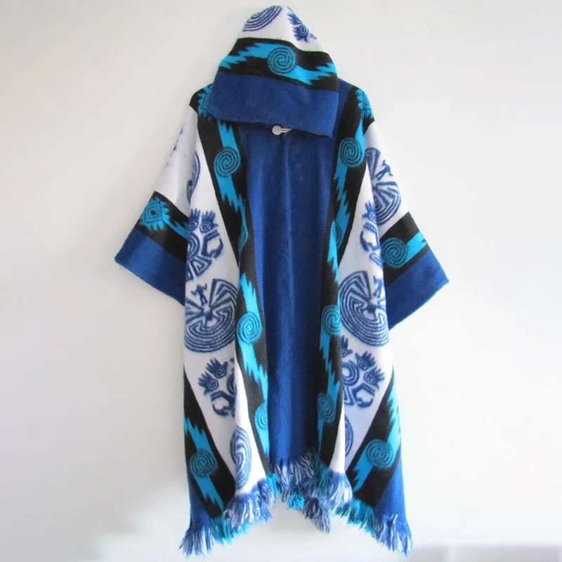 Spring Autumn Men Poncho Shawl Jackets Retro National Pattern Printed Knitting Women Hooded Coats Ladies Sleeveless Cape Outwear