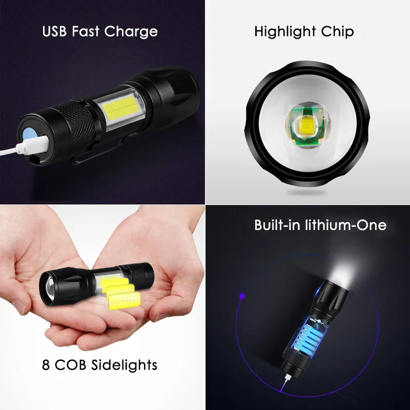 Светодиодный фонарик мини фонарь Перезаряжаемый usb фонарь с зарядкой тактический фонарь охотничий фонарь xpe+ cob linterna Рабочий фонарь
