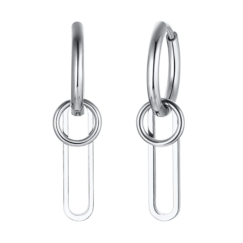 Orecchini da Uomo, Motivo Chiave Greco, Acciaio Inossidabile con 4MM Zirconi, Riavvitare, 2 pezzi